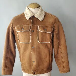 Vegan Suede Sherpa Lined Trucker Jacket/ Size 40